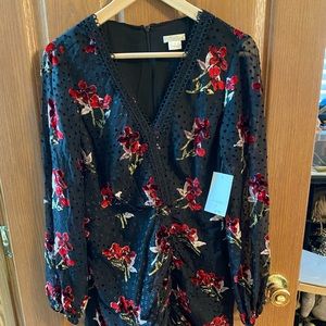 Size 4 - Floral Dress - NWT - Black - Designer